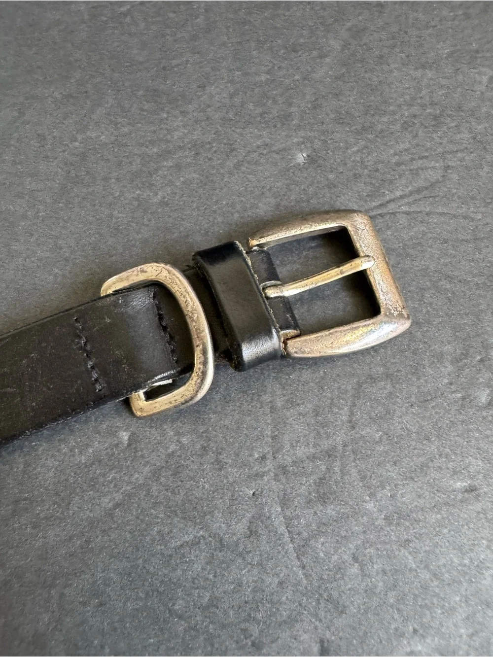 Vintage Eddie Bauer Black Leather Belt Silver Distressed Unisex Womens Medium